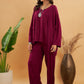 InWeave Women's Jam Wine Solid Boho Full Sleeve Coord Set - Swadesiicart