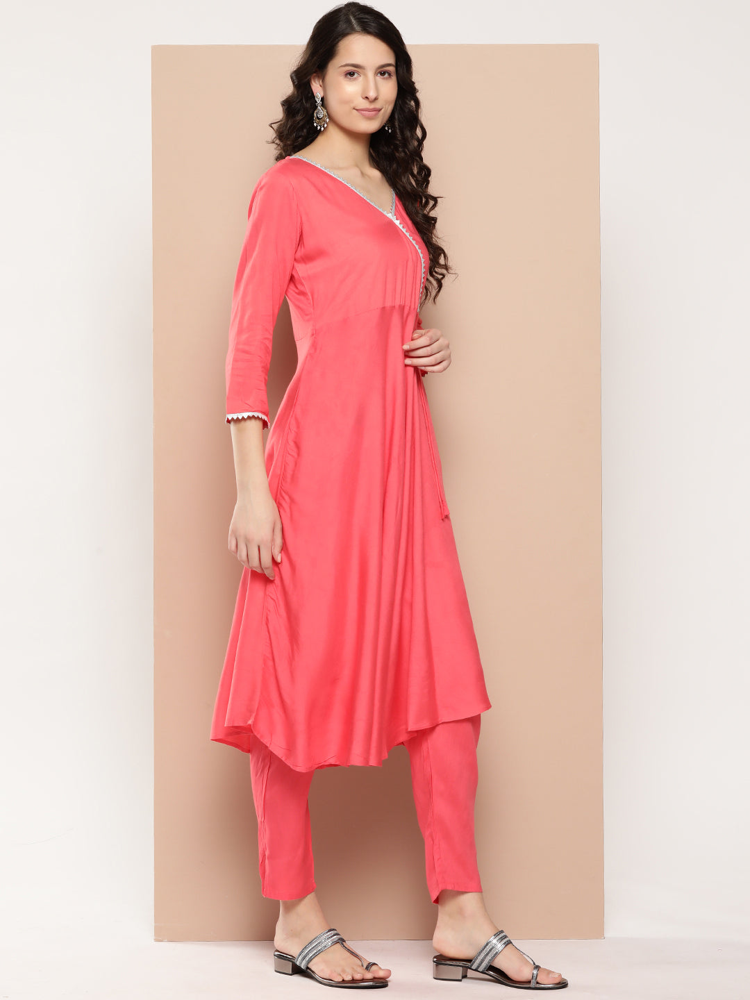 InWeave Women's Camelia Gota Angrakha Kurta Set W Yellow Orange Dupatta - Swadesiicart