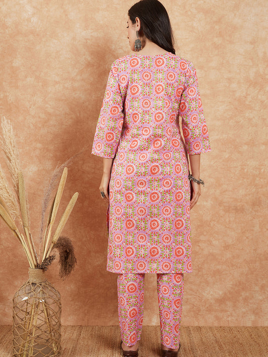 InWeave Women's Mauve Floral Jaal Gota Work Straight Kurta Pant Set - Swadesiicart