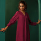 trueBrowns Maroon Silk Puff Sleeve Kurta Pant Set | Swadesiicart