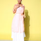 InWeave Women's Cream Strappy Kurta Set With Peach Organza Cape - Swadesiicart