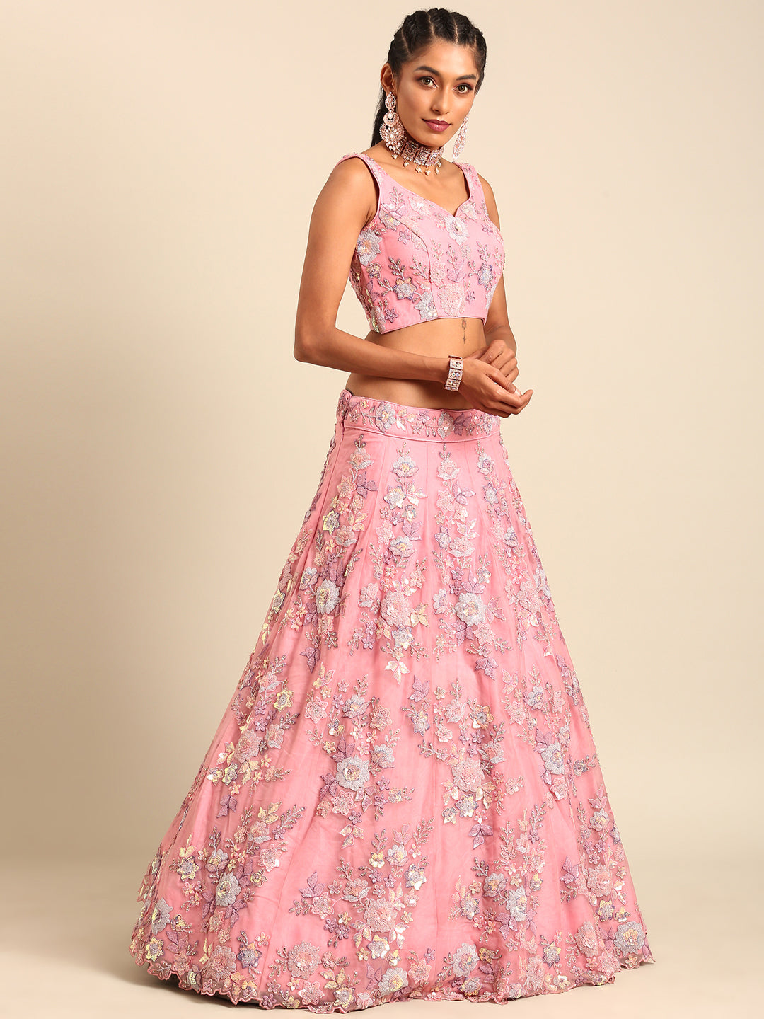 House of Panchhi PINK Net Sequins with heavy Zarkan embroidery Lehenga choli & Dupatta | Swadesiicart