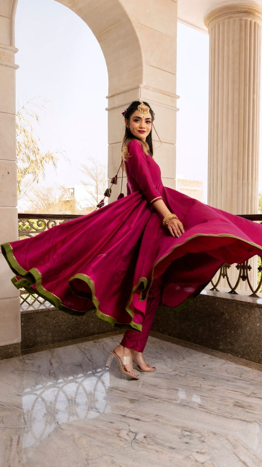 Pomcha Jaipur Magenta Lilly Anarkali Set | Swadesiicart