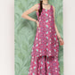 InWeave Women's Magenta Camelia Print Crepe Kurta Set - Swadesiicart