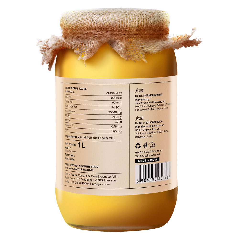 Jiva Ayurveda A2 Gir Desi Cow Ghee | Desi Gir Cow Ghee | Pure and Natural Ghee From A2 Cow Milk - Swadesiicart