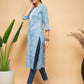 InWeave Women's Powder Blue White Print Lace Straight Kurta - Swadesiicart