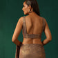 trueBrowns Grey Cotton Gold Lurex Scoop Neck Sleeveless Blouse | Swadesiicart
