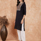 InWeave Women's Black Printed Neck Patch Work Straight Kurta - Swadesiicart