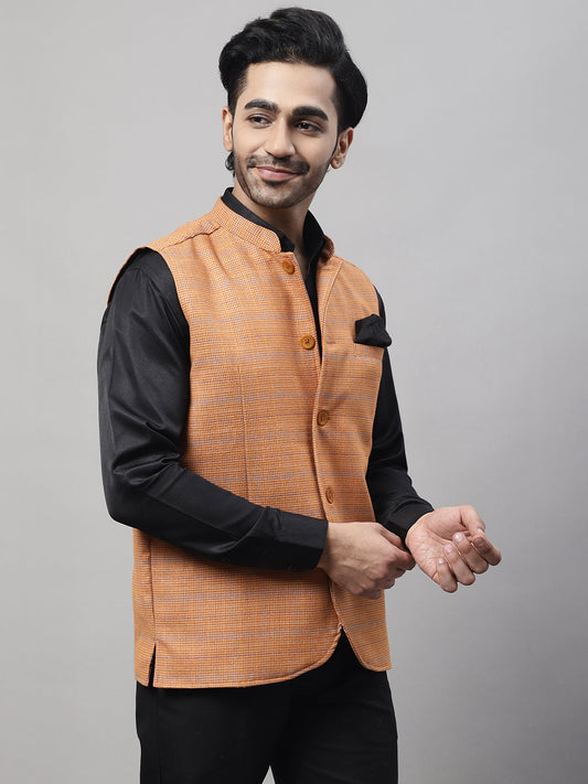 Even Apparels Men's Orange Nehru Jacket With Welt Pockets | Swadesiicart