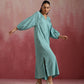 trueBrowns Aqua Blue Cotton Dobby Dress | Swadesiicart