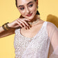 Ahalyaa White & Gold-Toned Printed Ready to Wear Lehenga & Blouse With Dupatta | Swadesiicart