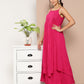 InWeave Women's Fuchsia Strappy Set With Navy Floral Organza Dupatta - Swadesiicart