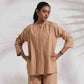 trueBrowns Beige Cotton Embroidered Shirt Top Co-ord Set - Swadesiicart