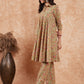 InWeave Women's Pear Green Orange Floral Print Flared Kurta Pant Set - Swadesiicart