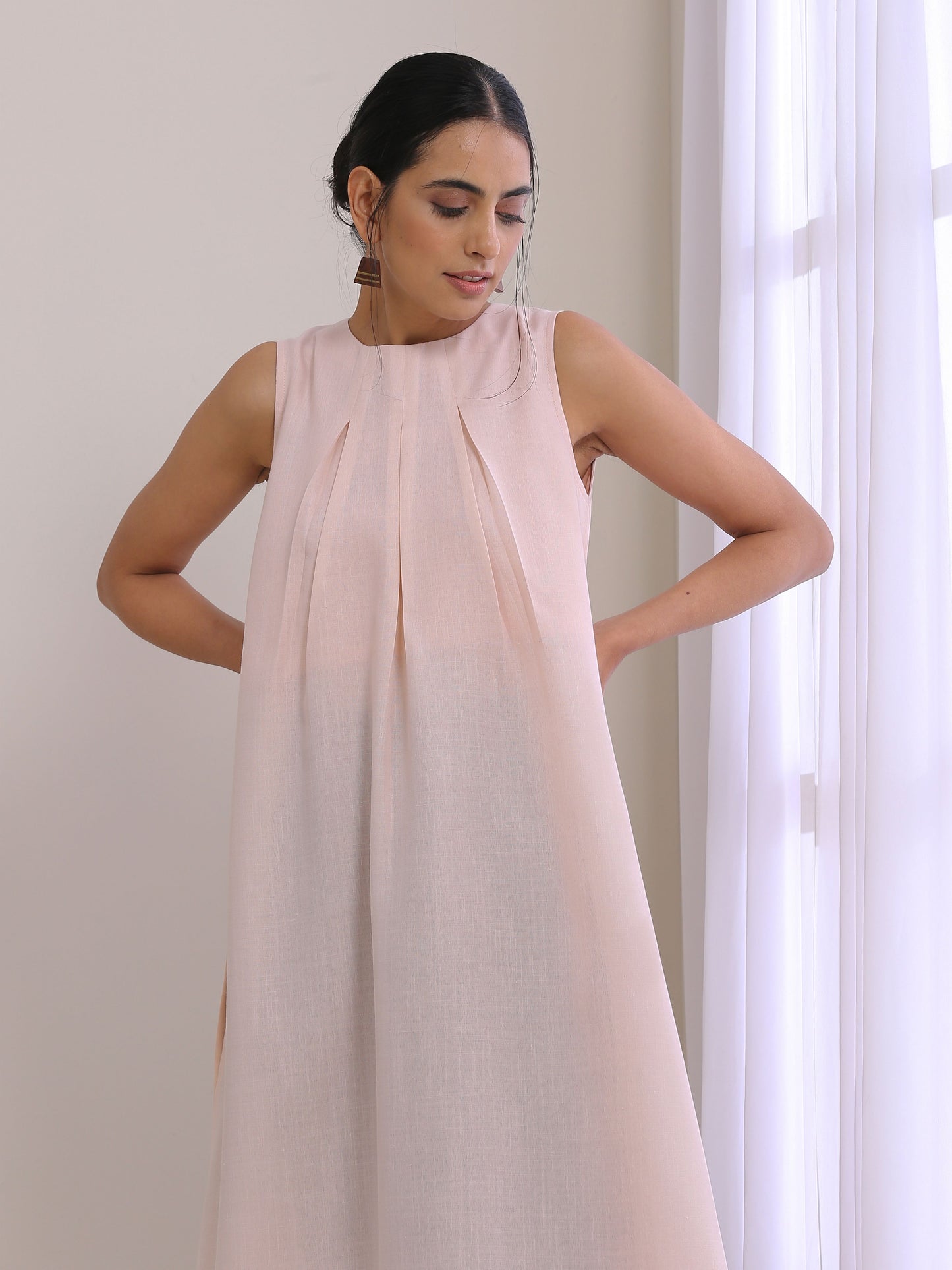 trueBrowns Pink Slub Sleeveless Kurta Pant Set | Swadesiicart