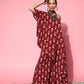 InWeave Women's Maroon Boota One Shoulder Top With Palazzo Set - Swadesiicart