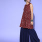 InWeave Women's Burgundy Printed Kurta Sharara Set With Blue Organza Dupatta - Swadesiicart
