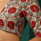 trueBrowns Ivory Red Circle Floral Muslin Silk Printed Deep V-Neck Blouse | Swadesiicart