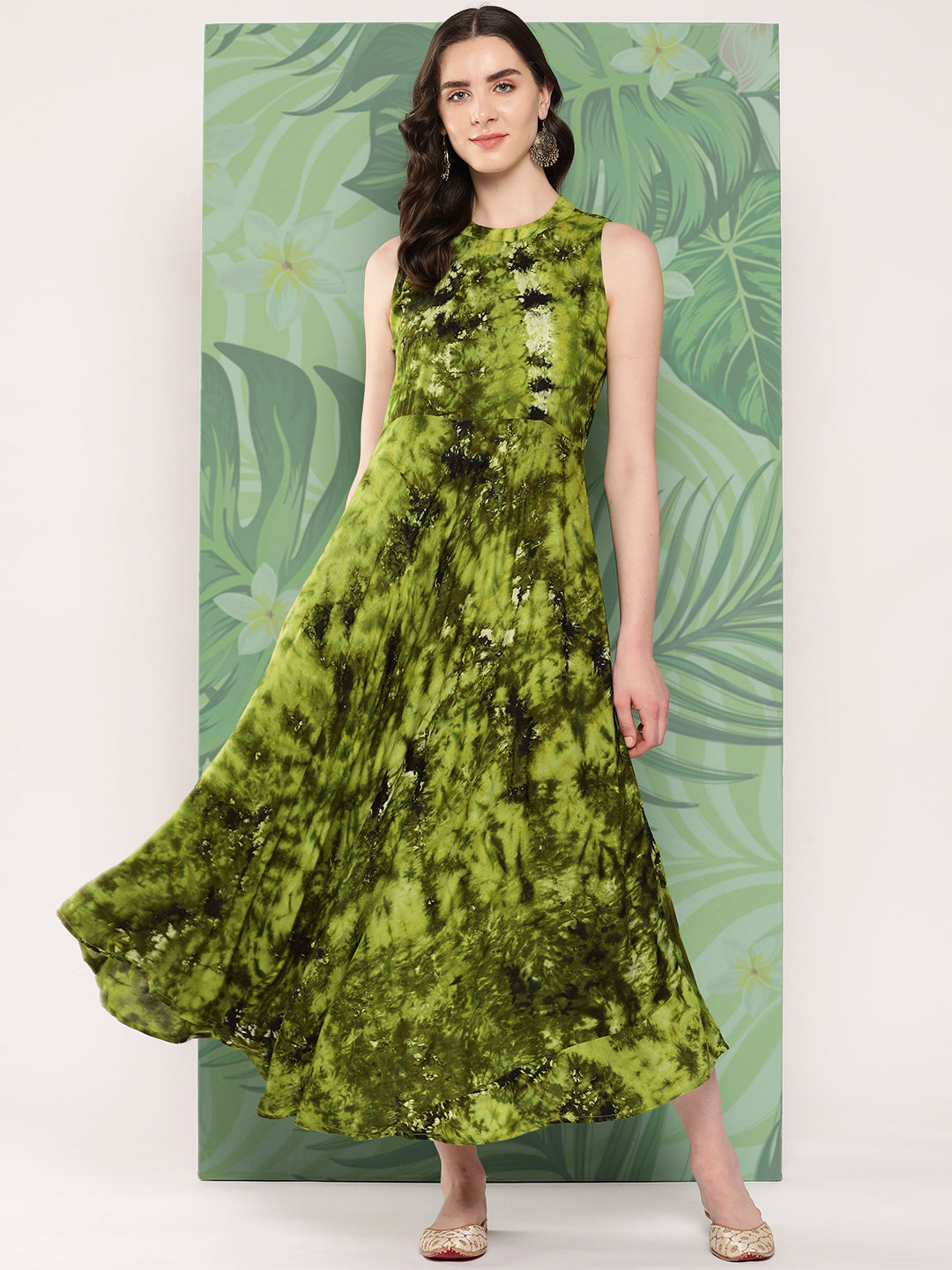 InWeave Women's Green Tie And Die Dress - Swadesiicart