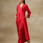 trueBrowns Maroon Textured Silk Front Slit Kurta Pant Set | Swadesiicart