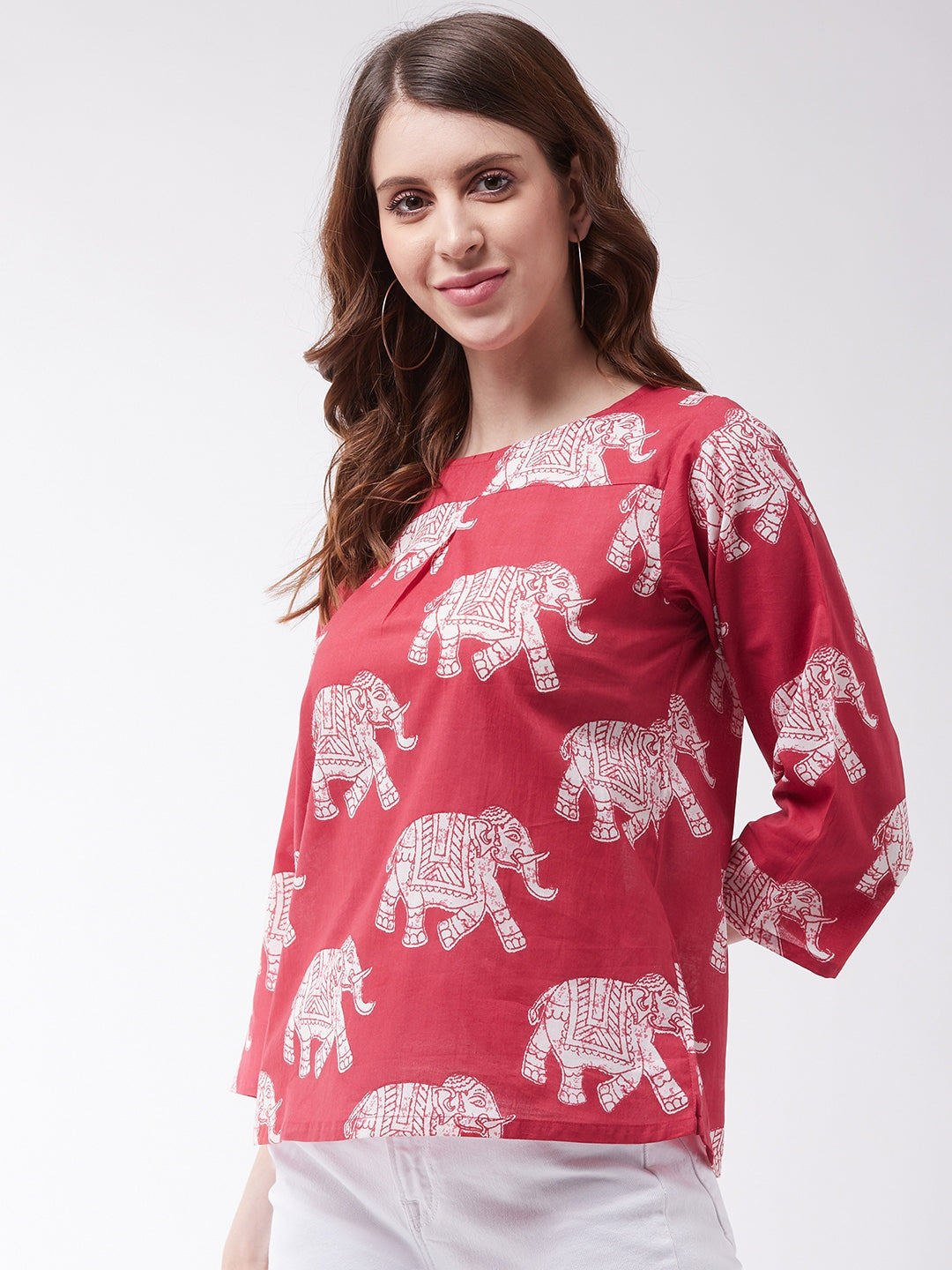 InWeave Red Elephant Top - Swadesiicart