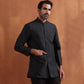 trueBrowns Men's Black Chanderi Long Jacket | Swadesiicart