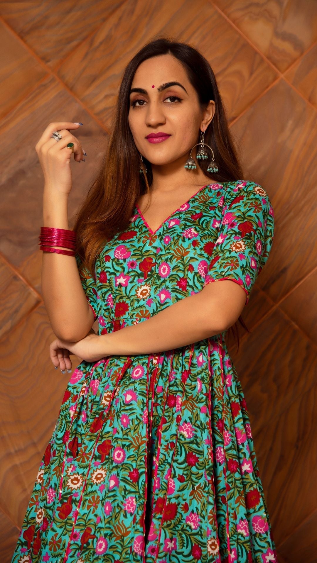 Pomcha Jaipur Surangi Kalidar Cotton Anarkali Set | Swadesiicart