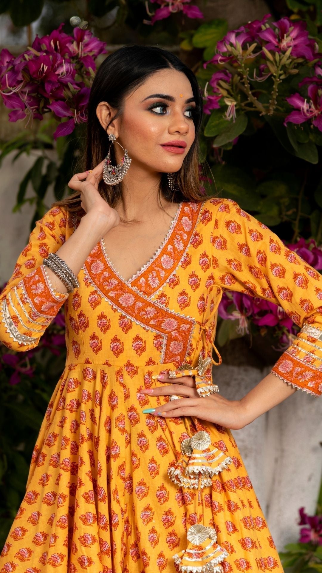 Pomcha Jaipur Mehar Light Brown Hand Block Anarkali Set | Swadesiicart