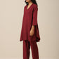 trueBrowns Ruby Wine Slub Textured Collar Co-Ord Set - Swadesiicart