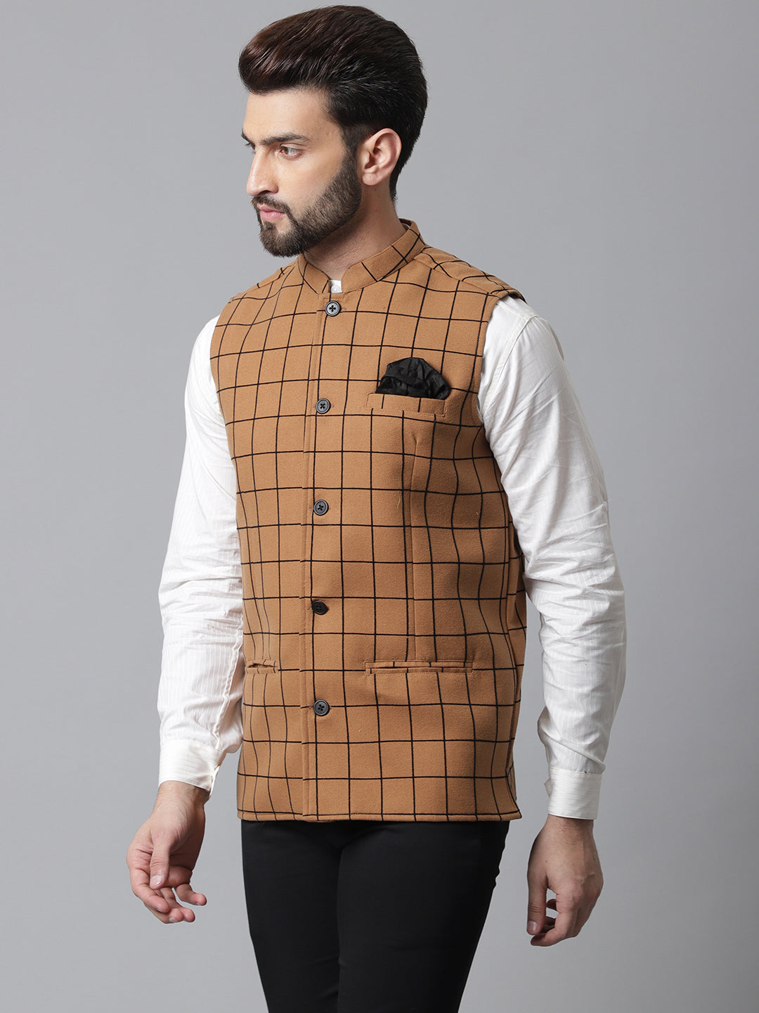 Even Apparels Men's Beige Nehru Jacket With Welt Pockets | Swadesiicart