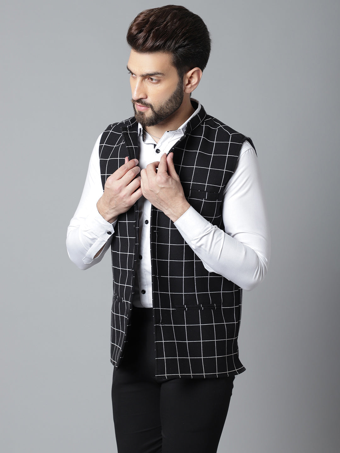 Even Apparels Men's Black Nehru Jacket With Welt Pockets | Swadesiicart
