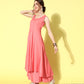 InWeave Women's Camelia Fusion Layer With Peach Sleeveless Kurta Set - Swadesiicart