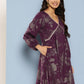 Ahalyaa Floral Print Puff Sleeves Empire Crepe Ethnic Dress | Swadesiicart