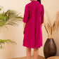 InWeave Women's Fuchsia Velvet Collared Neck Flared Midi Dress - Swadesiicart