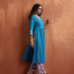 trueBrowns Blue Cotton Flared Anarkali Kurta Set | Swadesiicart