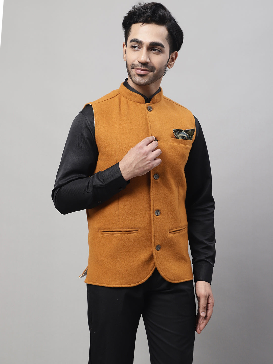 Even Apparels Men's Orange Pure Wool Nehru Jacket | Swadesiicart
