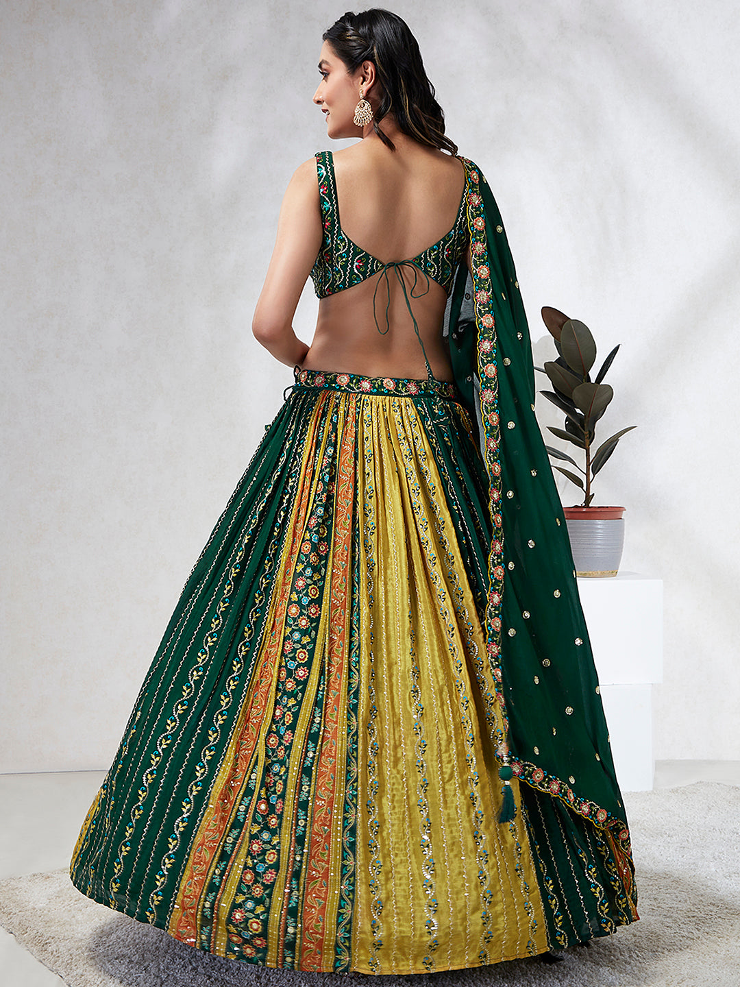 House of Panchhi Navy Blue Pure Georgette Sequins And Thread Embroidery Lehenga Choli & Dupatta | Swadesiicart