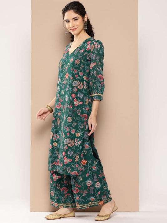 Ahalyaa Women Floral Printed Regular Gotta Patti Kurta with Palazzos | Swadesiicart