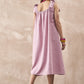 InWeave Dull Pink Linen Round Pleat Bow Dress - Swadesiicart
