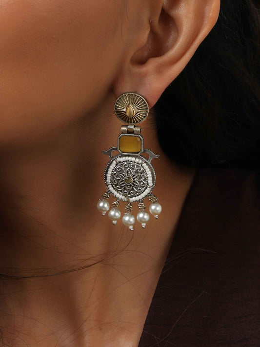 trueBrowns Silver Gold Tone Meenakari Pearl Drop Earrings - Swadesiicart