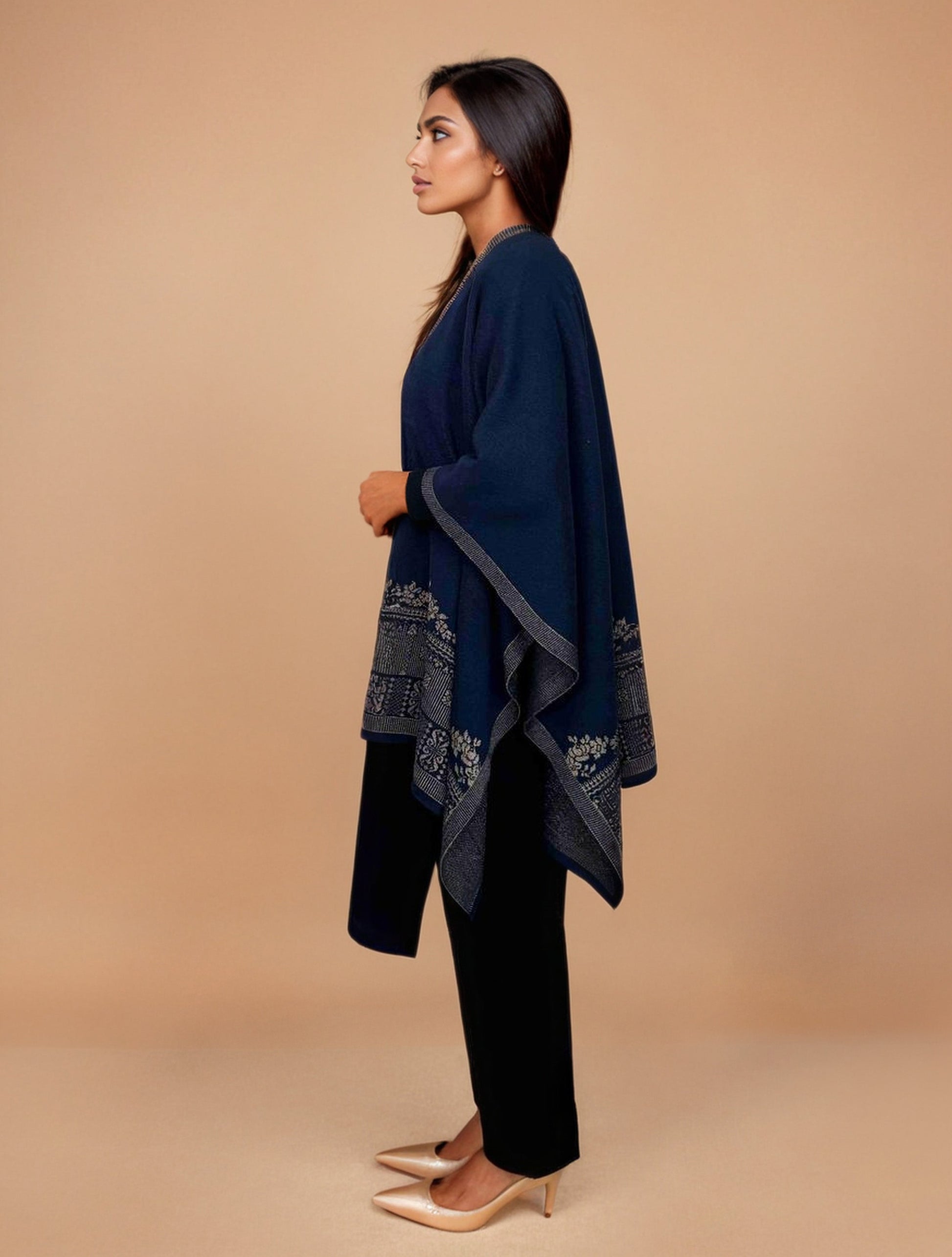 trueBrowns Blue Woollen Kaftan Cape | Swadesiicart