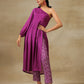 trueBrowns Purple Bandhani Printed Silk One Shoulder Kurta Pant Set | Swadesiicart