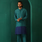 trueBrowns Men's Blue Color Block Silk Long Kurta | Swadesiicart