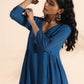 trueBrowns Blue Cotton Dobby Flared Kurta Pant Set | Swadesiicart