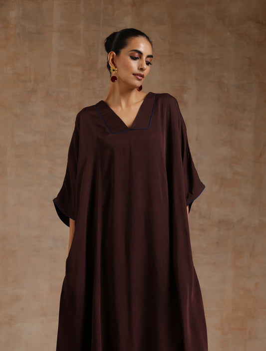 trueBrowns Cola Brown Modal Satin Oversized Kurta Set | Swadesiicart