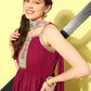 InWeave Women's Maroon Gota Insert Neckline Sharara Set - Swadesiicart