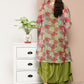 InWeave Women's Olive Green Strappy Set With Pink Green Floral Cape - Swadesiicart