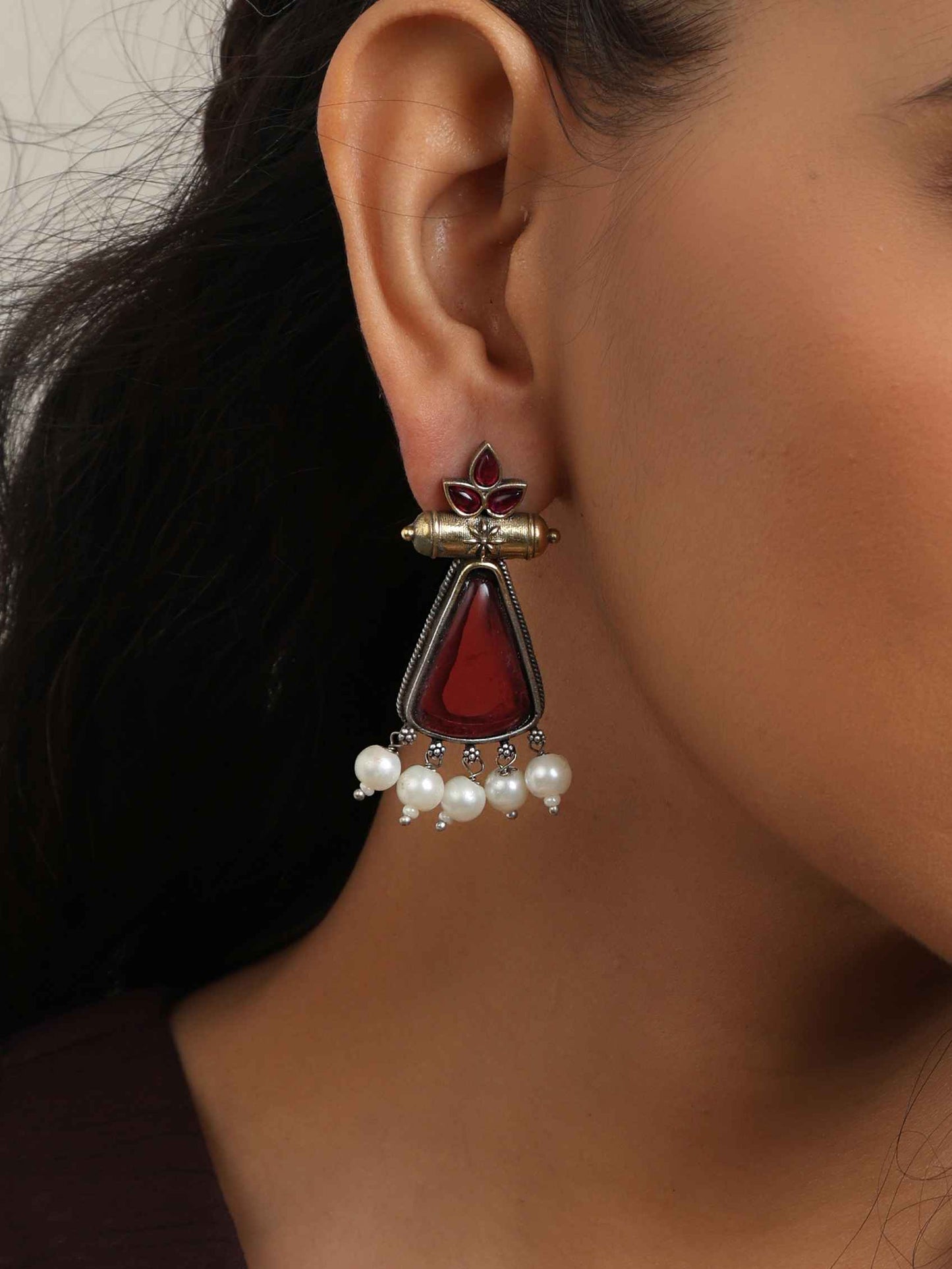 trueBrowns Silver Gold Tone Petal Dangle Earrings | Swadesiicart