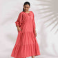 trueBrowns Pink Cotton Tier Dress | Swadesiicart