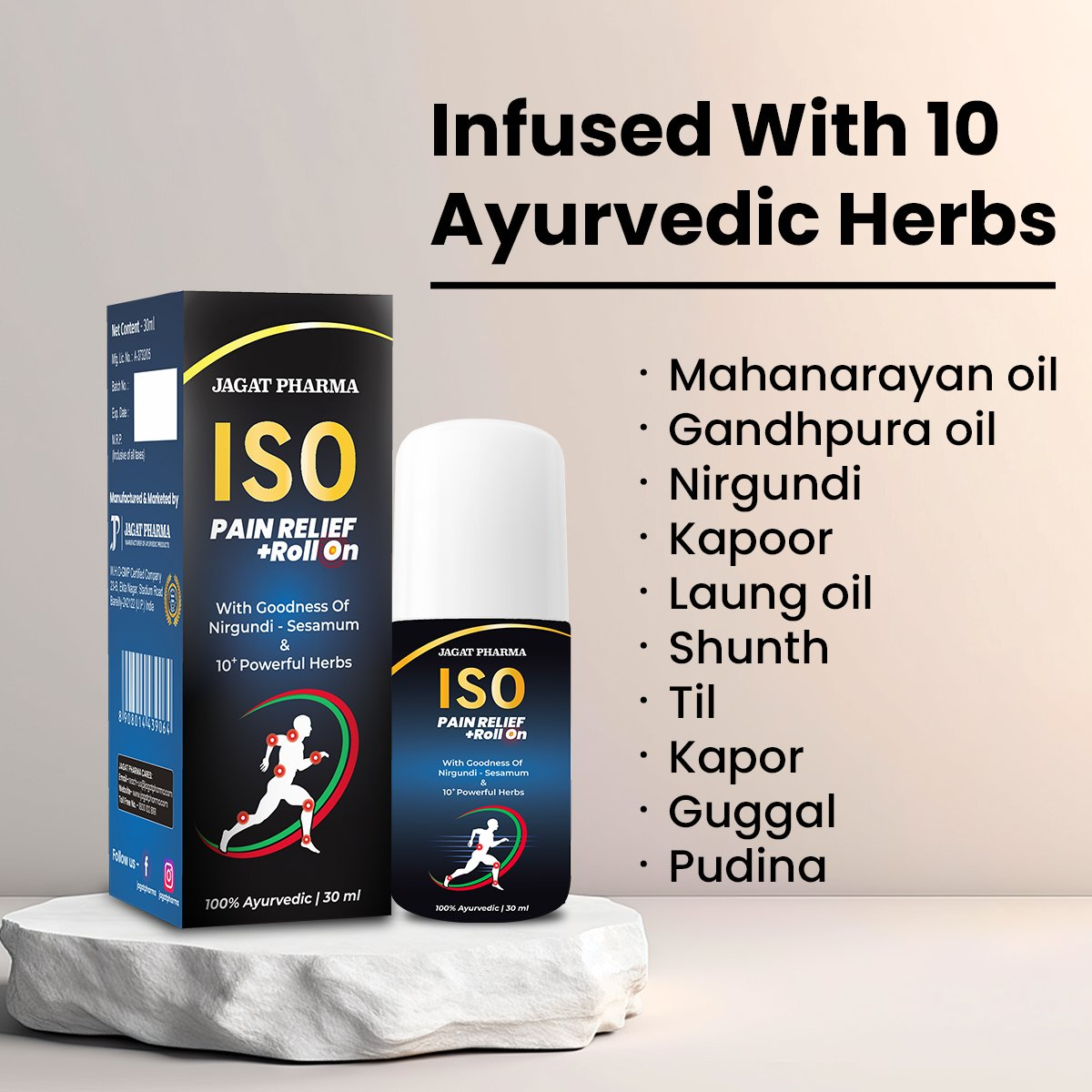 Jagat Pharma Isotine Gold + ISO Pain Relief Roll-On: Eye & Pain Care Combo | Swadesiicart